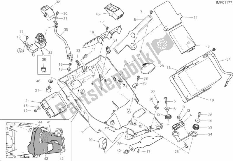 All parts for the Battery Holder of the Ducati Multistrada 1260 Enduro Thailand 2019